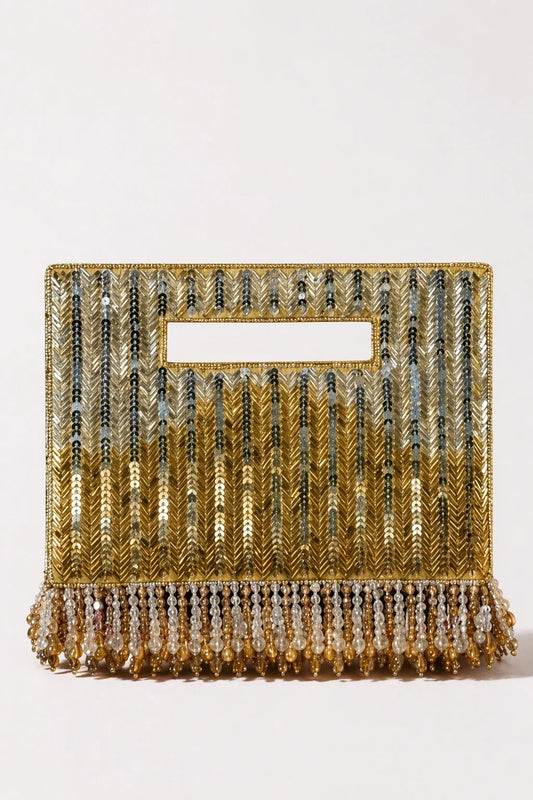 Raya Golden Clutch Bag with handcrafted sequin embroidery