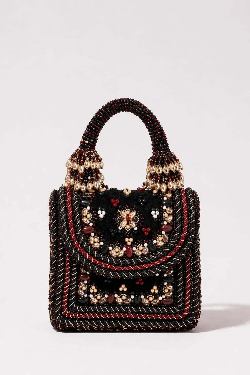 Regal Black bridal mini handbag with intricate beadwork