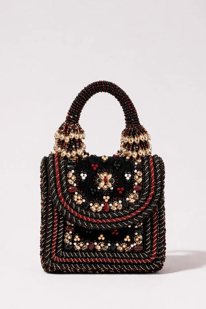 Regal Black bridal mini handbag with intricate beadwork