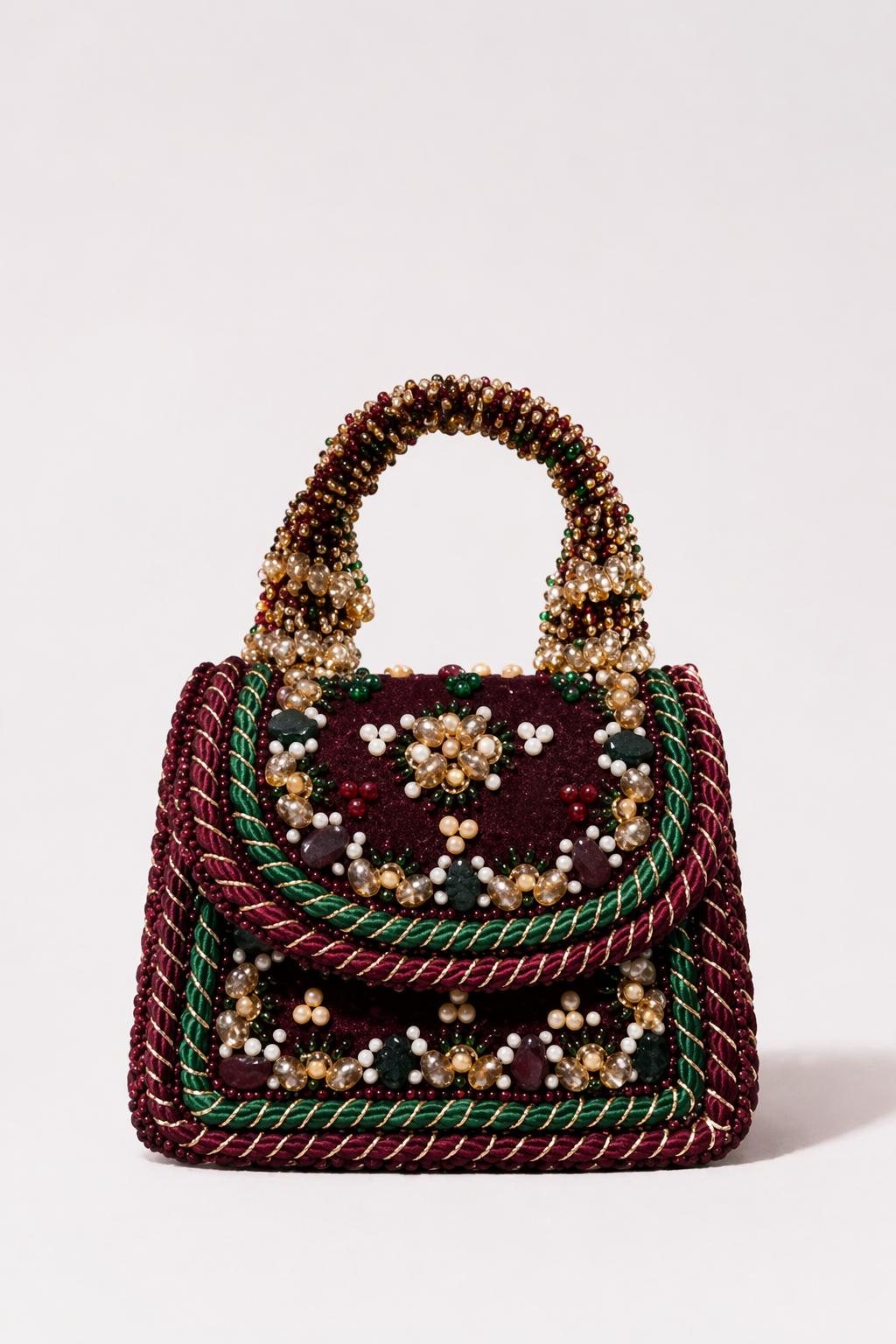 Regal Red wedding mini handbag with crystal bead embroidery