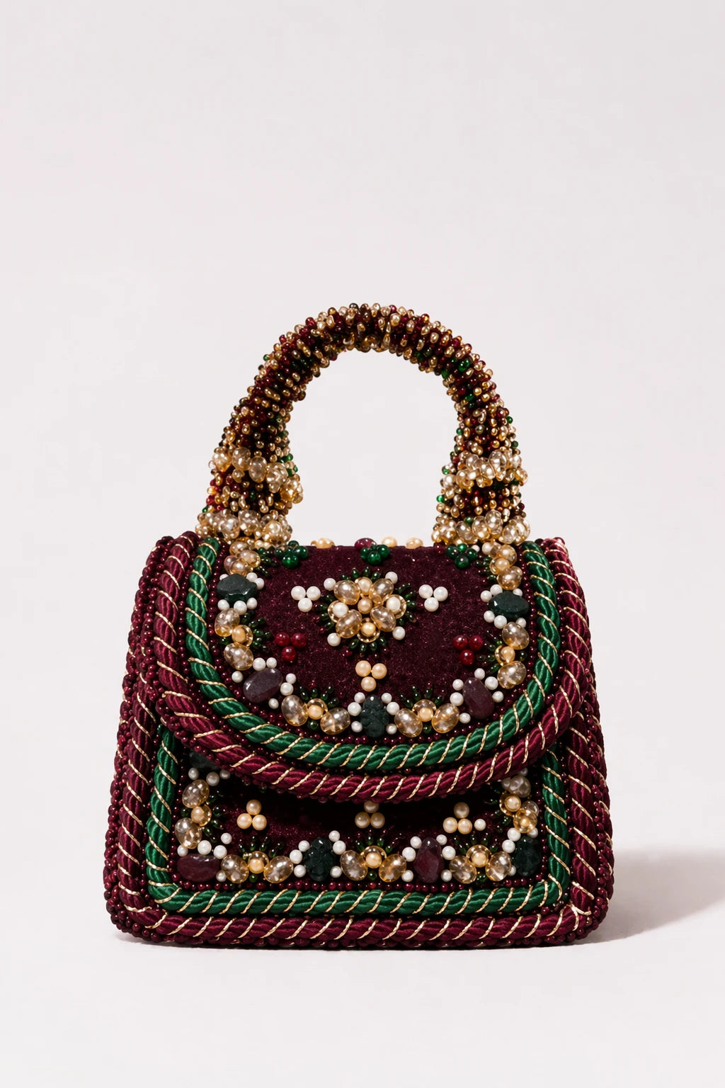 Regal Red wedding mini handbag with crystal bead embroidery