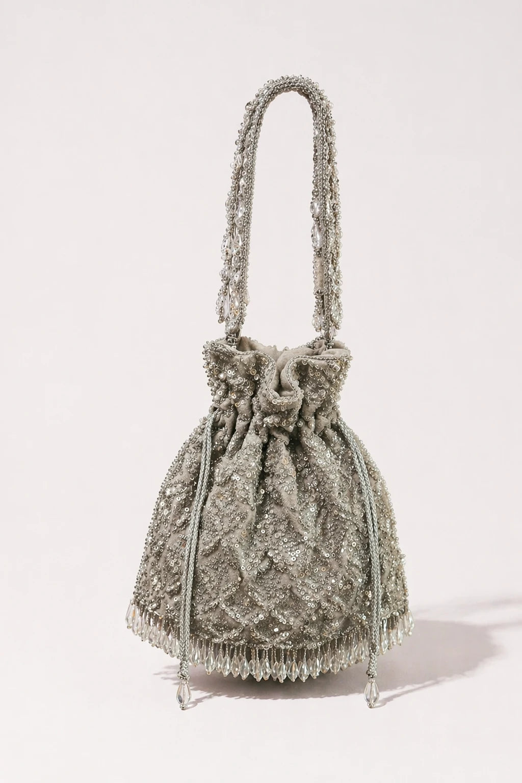Riva Silver Potli Bag with handcrafted sequin embroidery