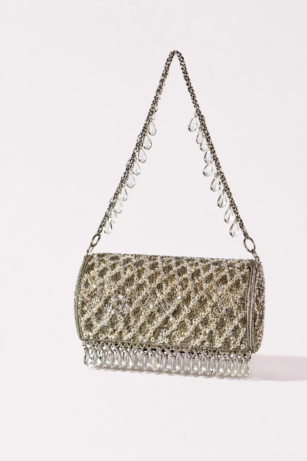 Ruhani Silver Shoulder Bag with handcrafted bead embroidery