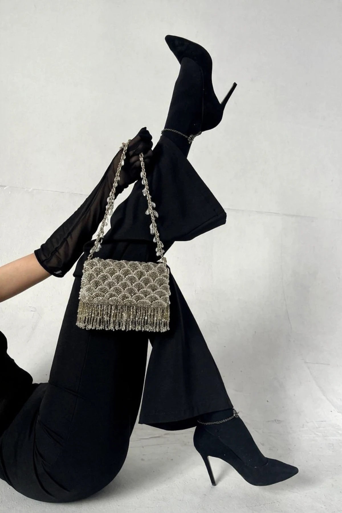Silver mini bag for women for sangeet and festive occasions