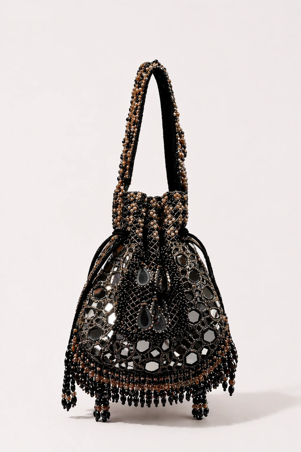 Sheesh Black Potli Bag with handcrafted mirror work and bead embroidery