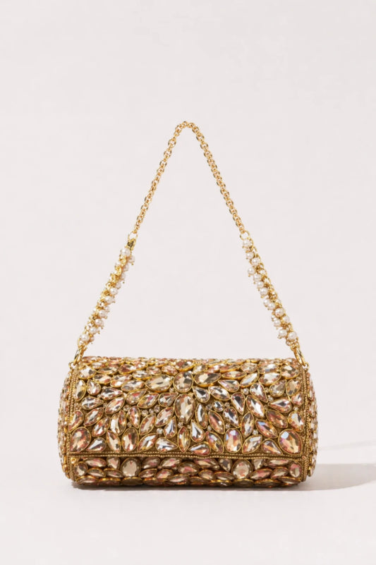 Sheesh Mahal Golden Clutch Bag with handcrafted mirror embellishments