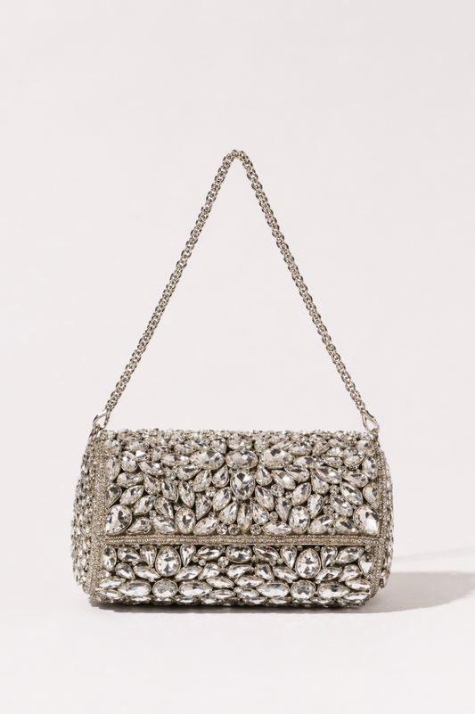 Sheesh Mahal Silver Clutch Bag with handcrafted mirror embellishments