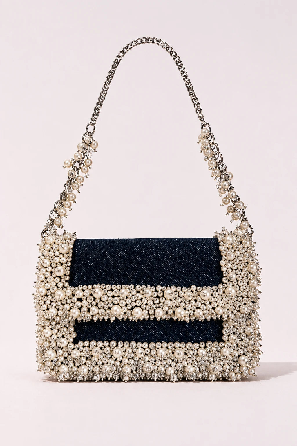 Shimmer Dark Pearl Shoulder Bag with handcrafted pearl embellishments