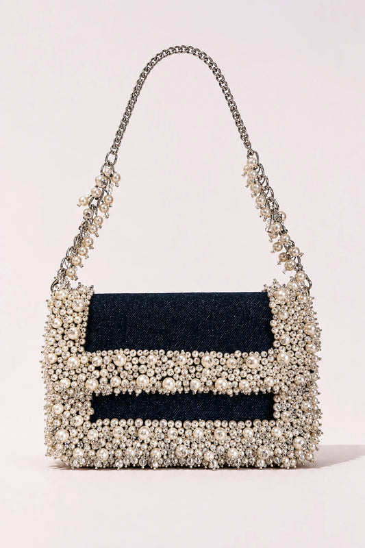 Shimmer Dark Pearl Shoulder Bag with handcrafted pearl embellishments