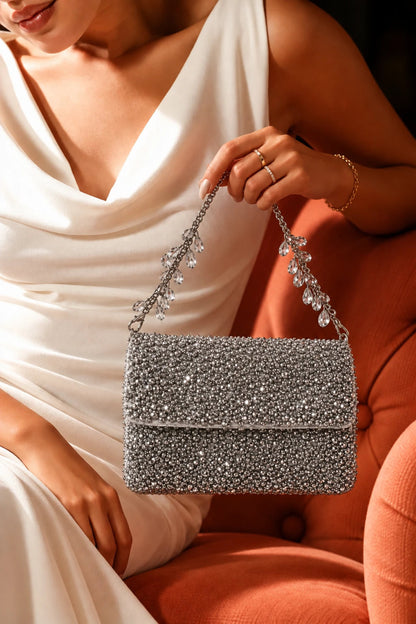 Silver shoulder bag for birthday parties and elegant celebrations
