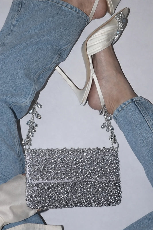 Silver shoulder bag for birthday parties and elegant celebrations