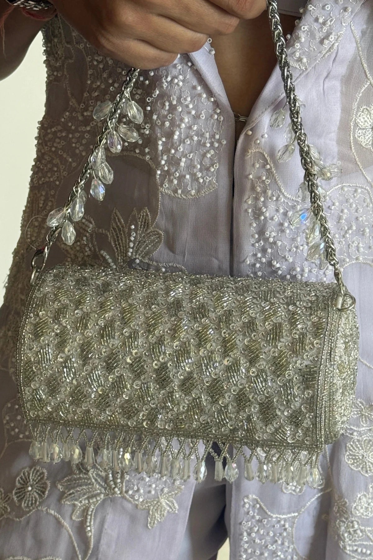 Silver evening shoulder bag for reception parties