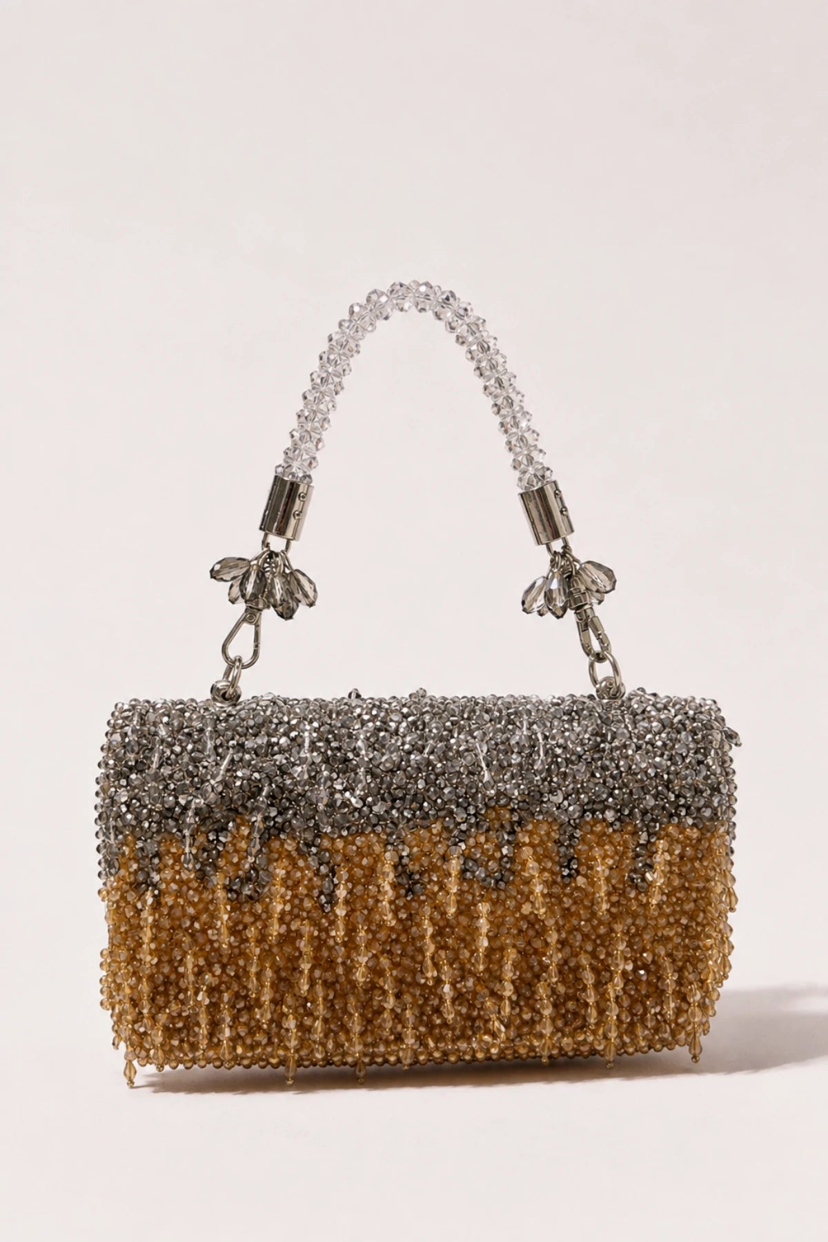 Silver and gold beaded clutch bag for festive evenings