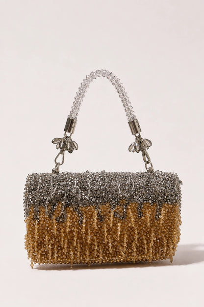 Silver and gold beaded clutch bag for festive evenings