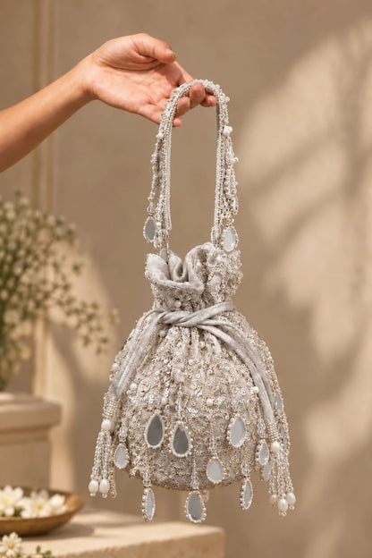 Silver haldi potli bag handcrafted for festive celebrations