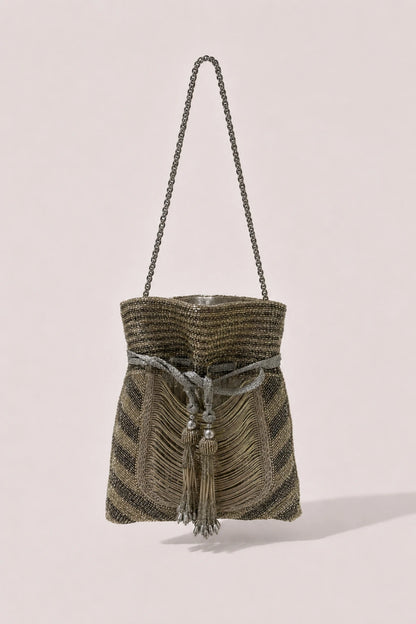 Designer silver potli bag for festivals and festive occasions