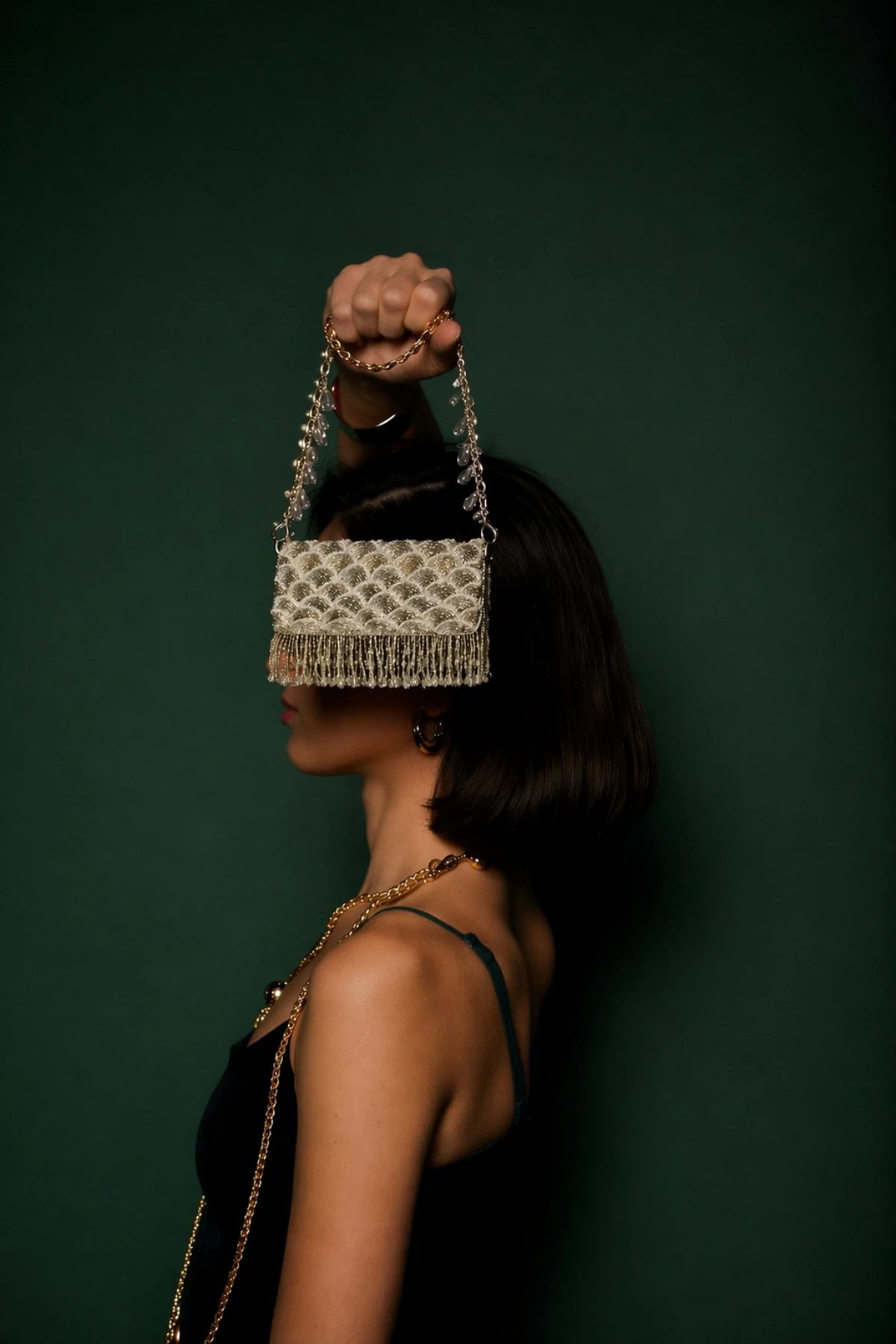 Festive silver mini bag for women with handcrafted detailing