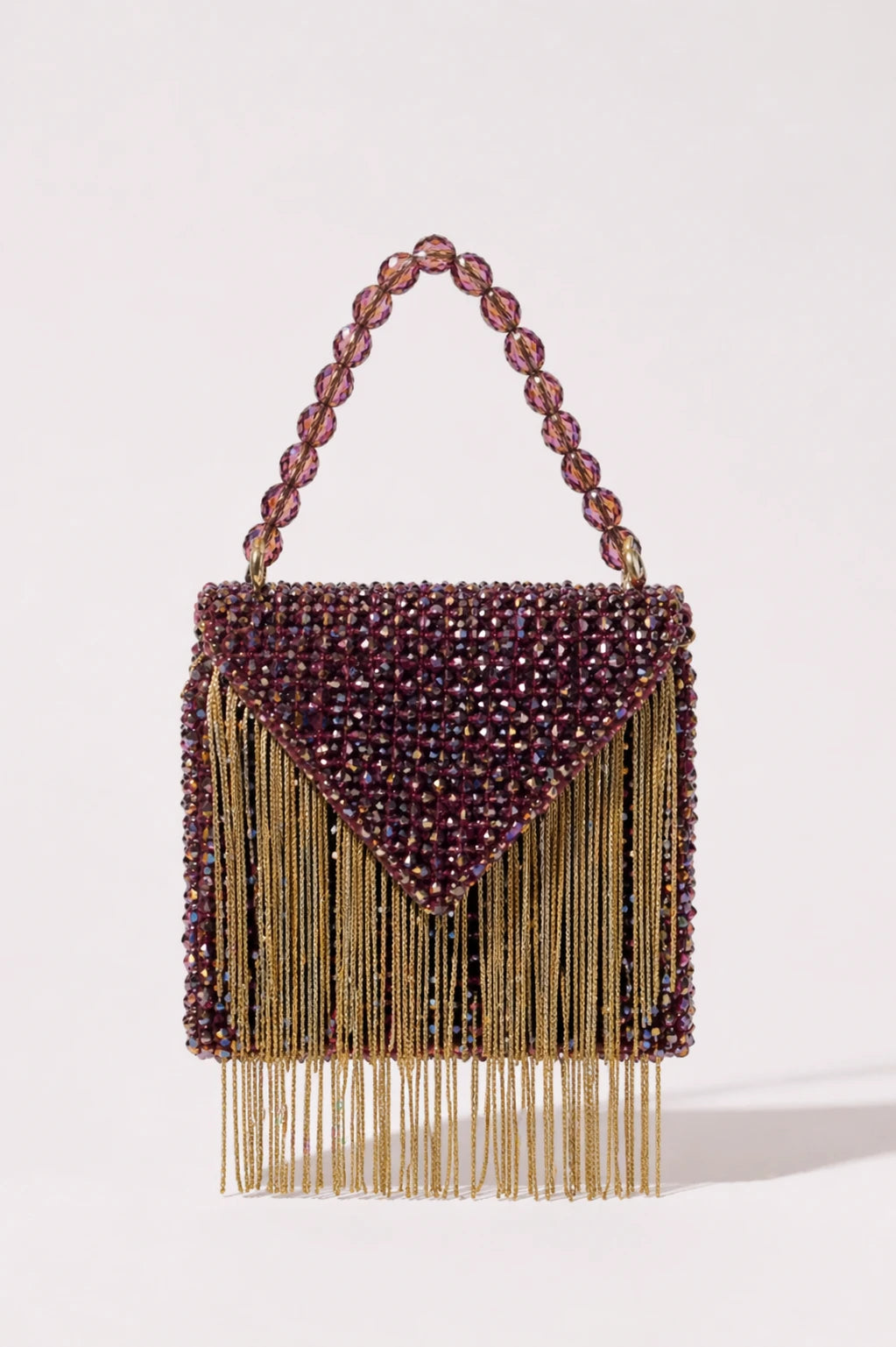 Starlight Lilac Mini Bag with handcrafted bead embroidery and fringe detailing
