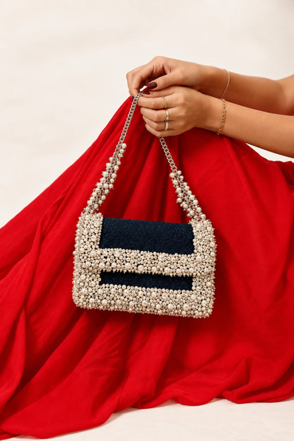 Statement party bag for women with pearl detailing