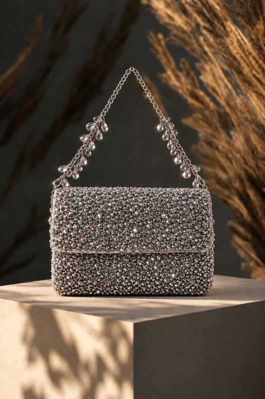 Statement silver designer shoulder bag for women