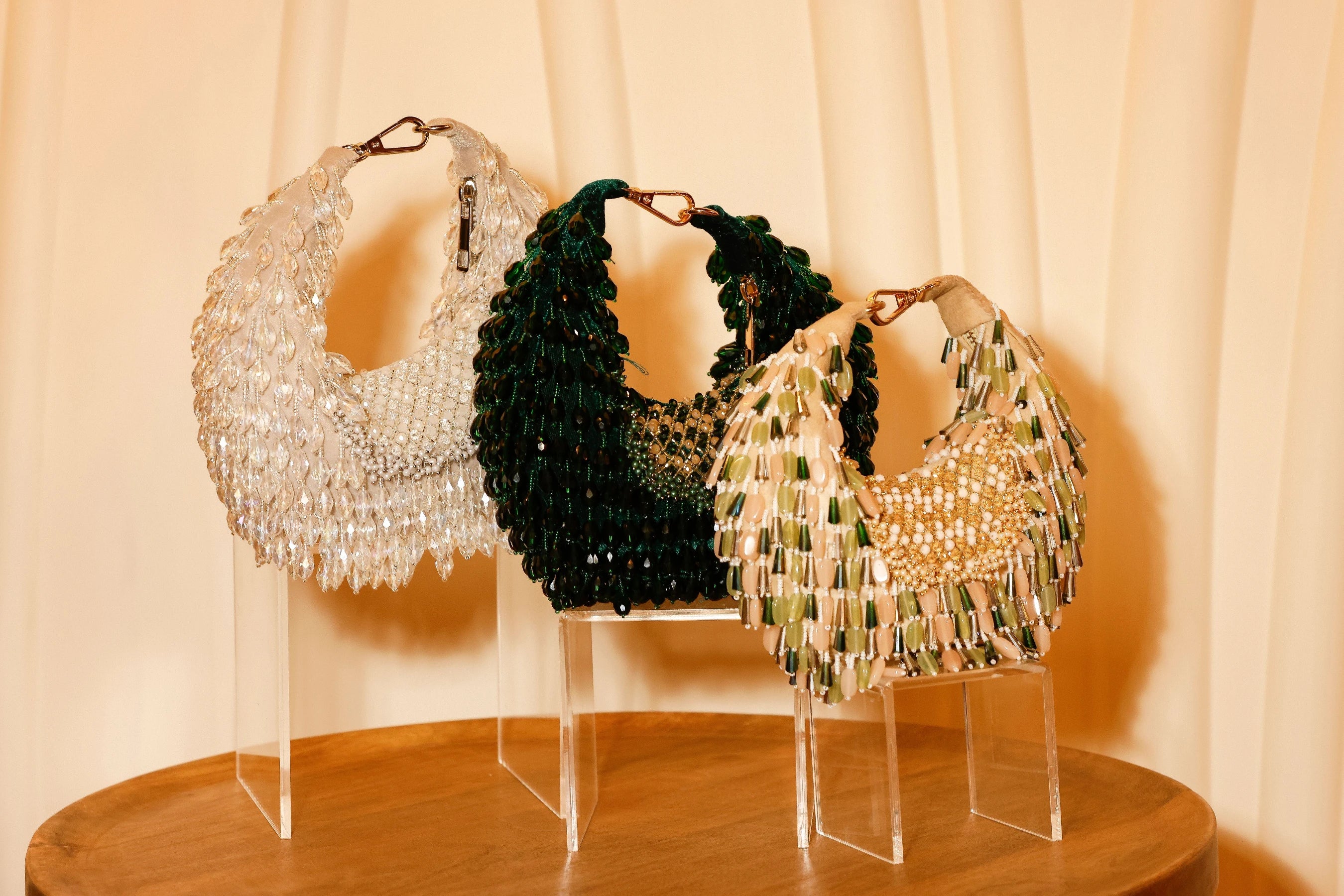 Statement silver designer hobo bag with elegant beadwork