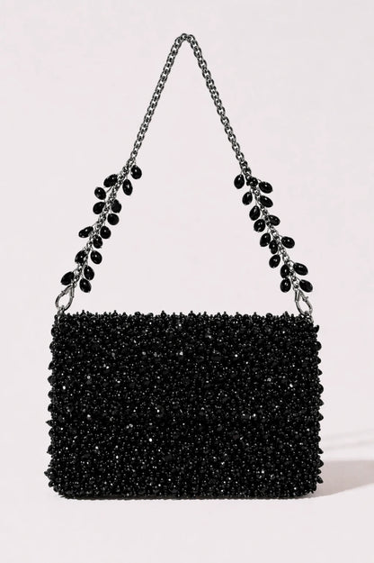 Twilight Black Shoulder Bag with handcrafted black bead embroidery