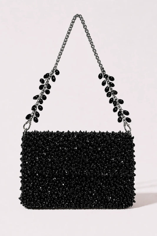 Twilight Black Shoulder Bag with handcrafted black bead embroidery