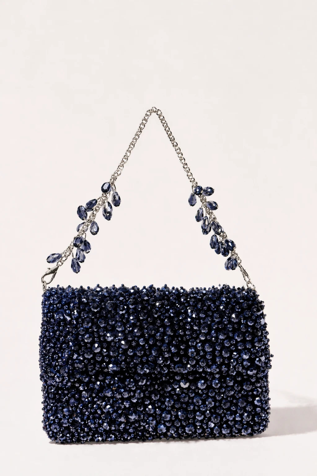 Twilight Charcoal Blue Shoulder Bag with handcrafted bead embroidery