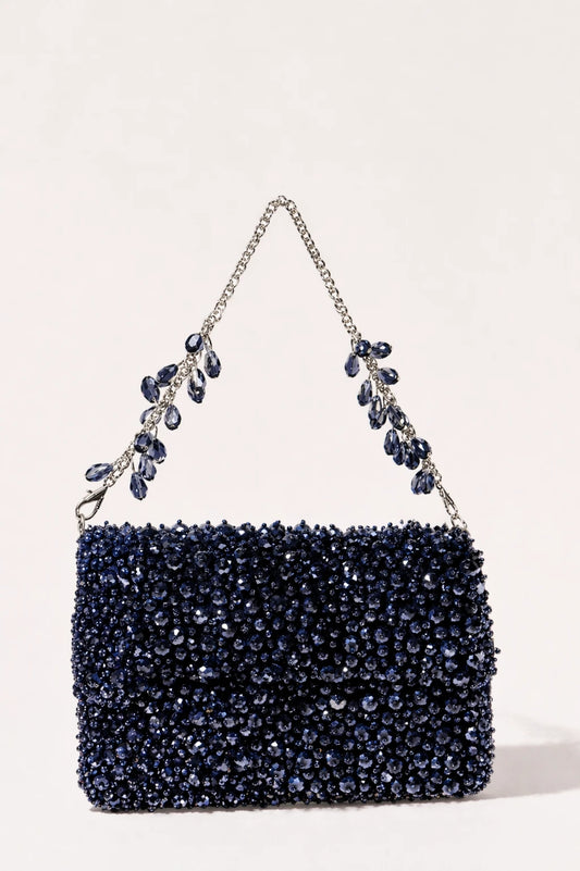 Twilight Charcoal Blue Shoulder Bag with handcrafted bead embroidery