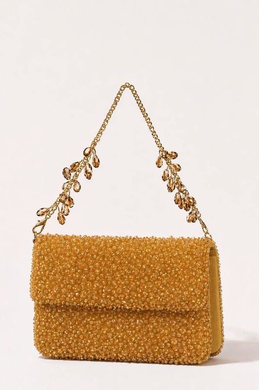 Twilight Golden Shoulder Bag with handcrafted gold bead embroidery