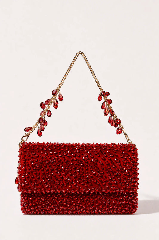 Twilight Red Shoulder Bag with handcrafted red bead embroidery