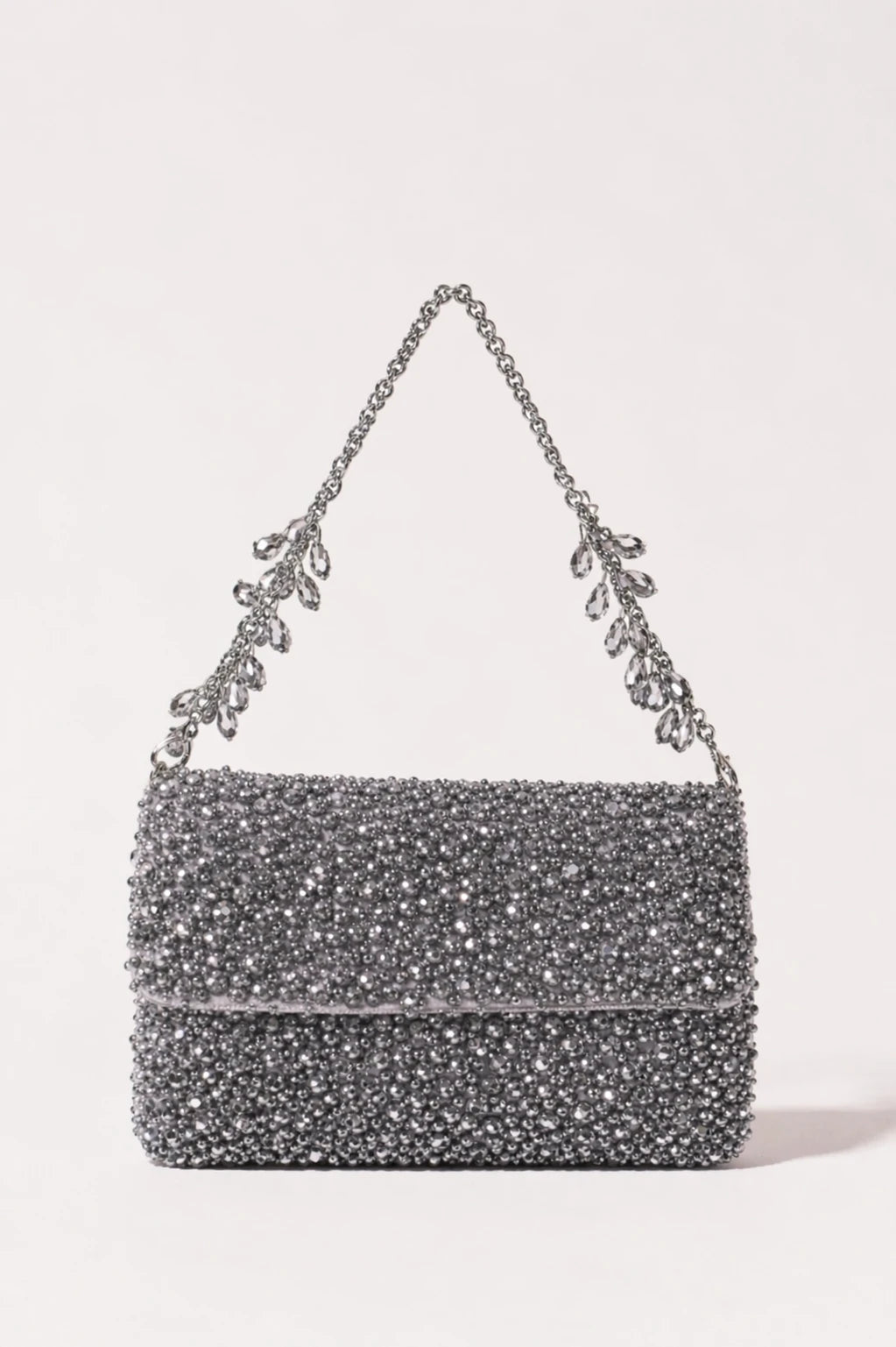Twilight Silver Shoulder Bag with handcrafted silver bead embroidery