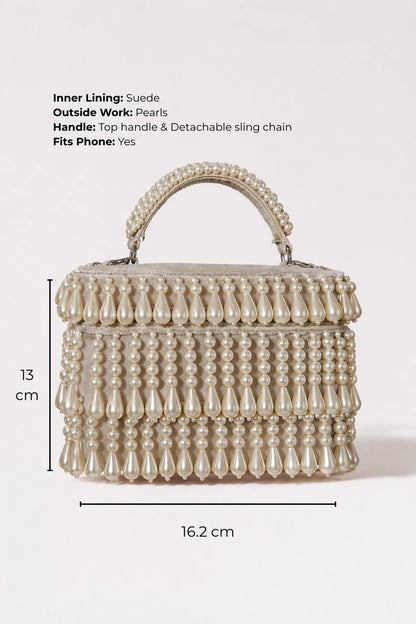 Vacation vanity bag for women with elegant pearl embellishments