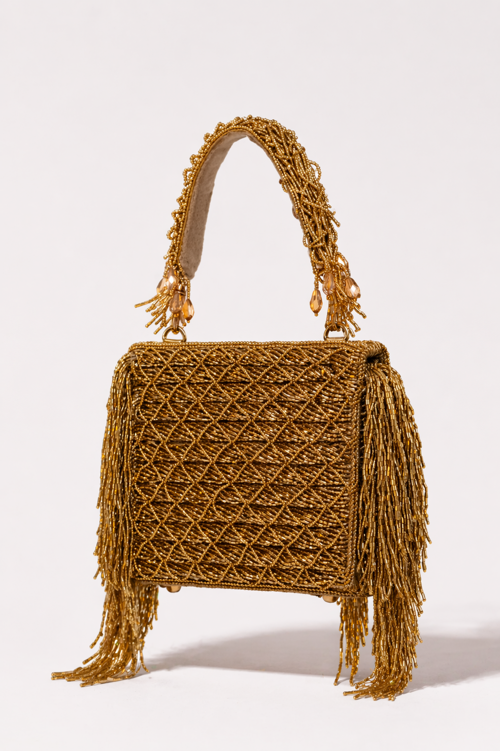 Wedding clutch for women featuring handwoven gold detailing
