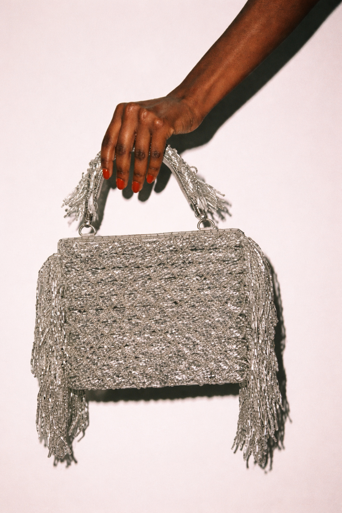 Wedding clutch for women featuring silver metallic detailing