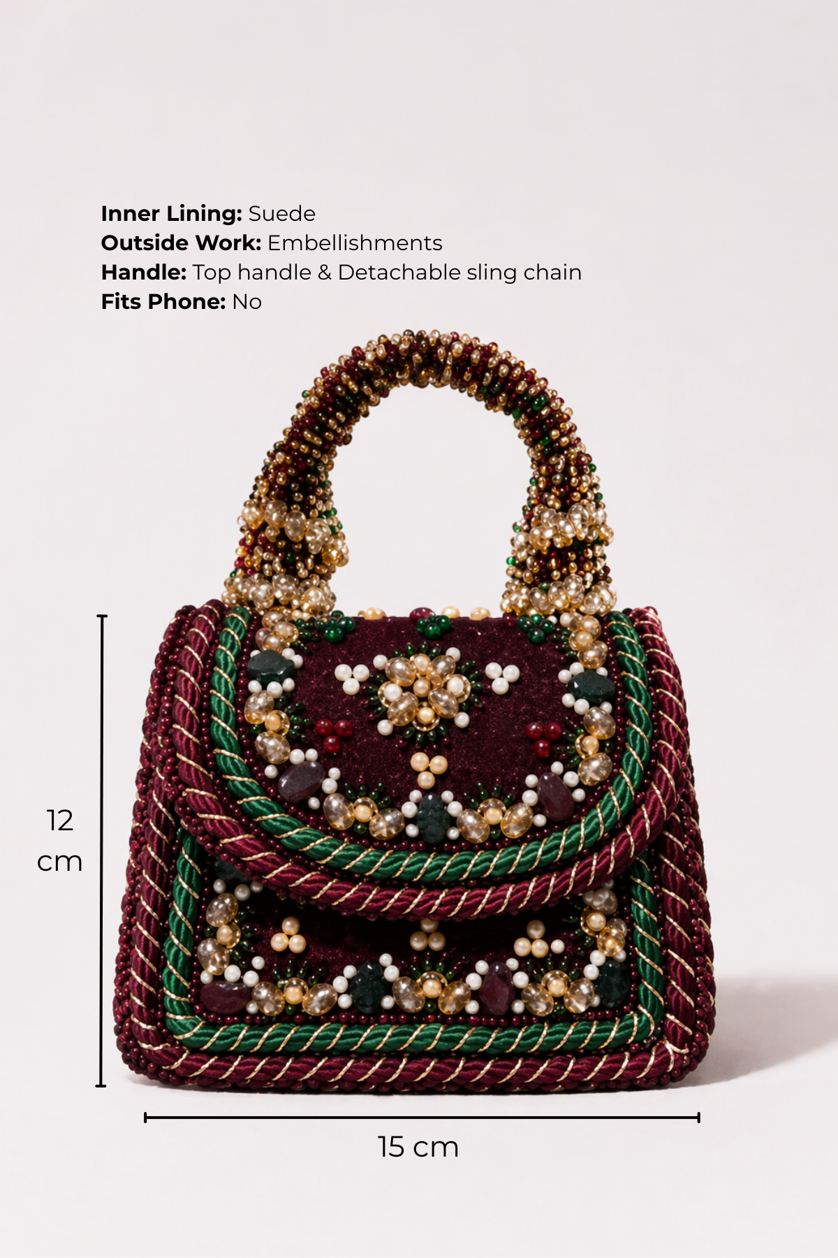 Wedding handbag for receptions featuring hand-beaded embellishments