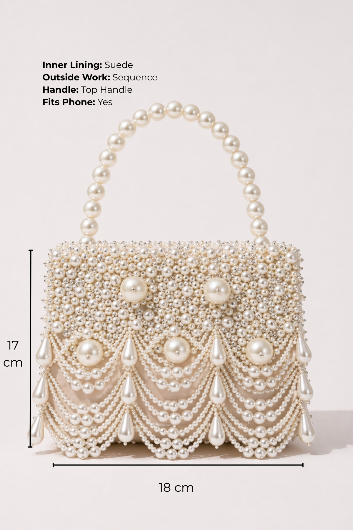 Wedding handbag with layered pearl drapes and bead embellishments