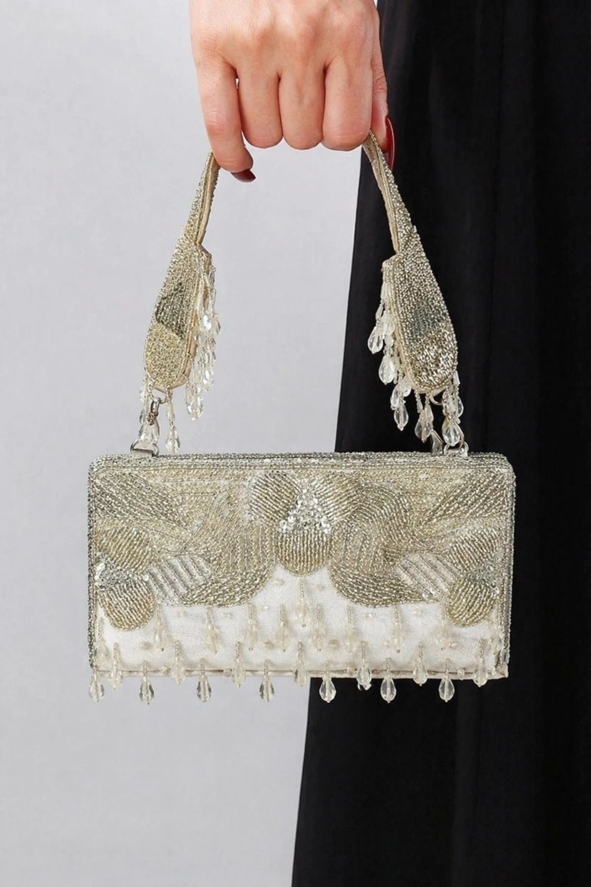 Silver wedding reception bag for women with elegant detailing