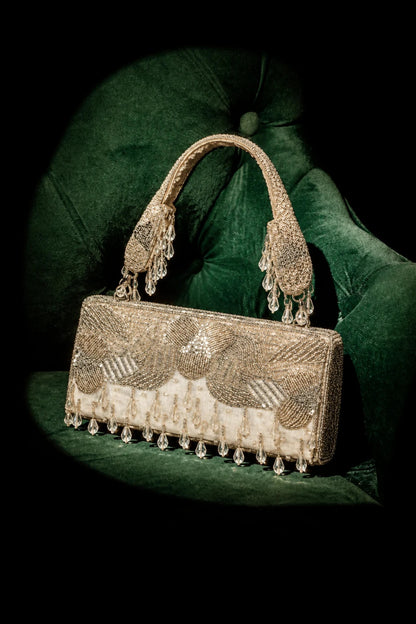 Silver wedding reception bag for women with elegant detailing
