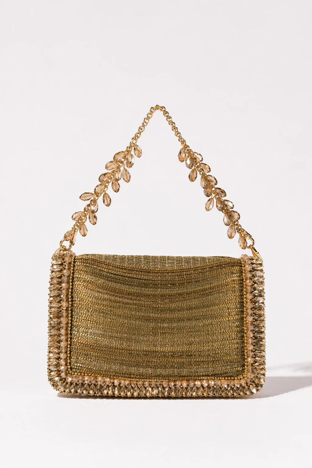 Golden shoulder bag for wedding receptions and bridal celebrations