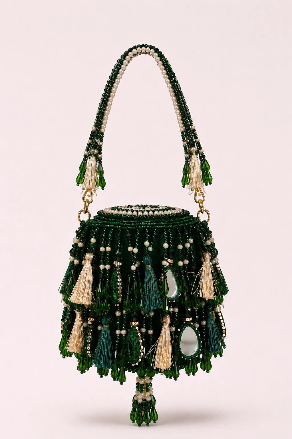 Zeenat Potli Bag with emerald bead embroidery and mirror embellishments