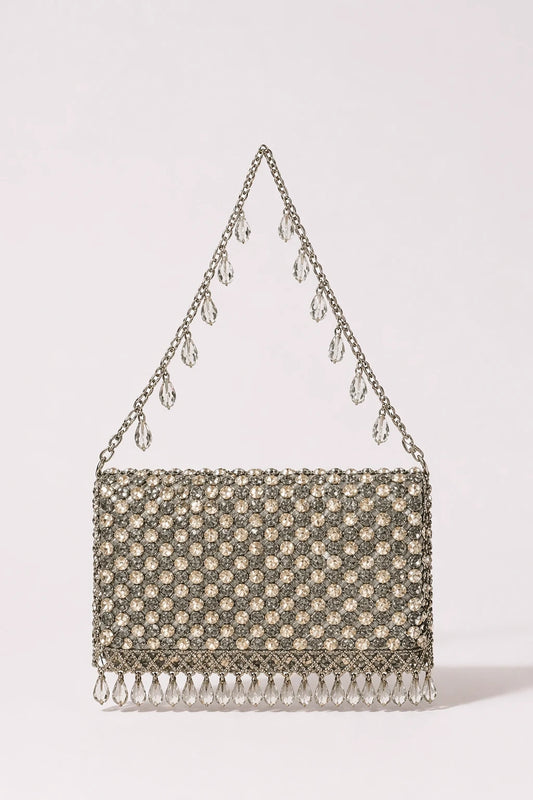 Ziya Silver Shoulder Bag with handcrafted silver bead embroidery